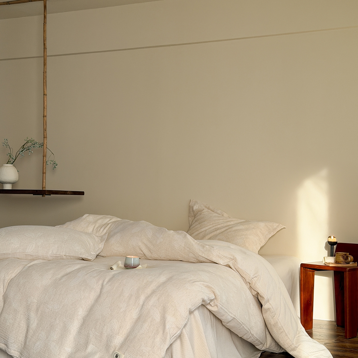 91家纺网 家纺一手货源 找家纺 尚品本色 2026春夏新款无印风A类色织棉麻提花柔软四件套 锦瑟