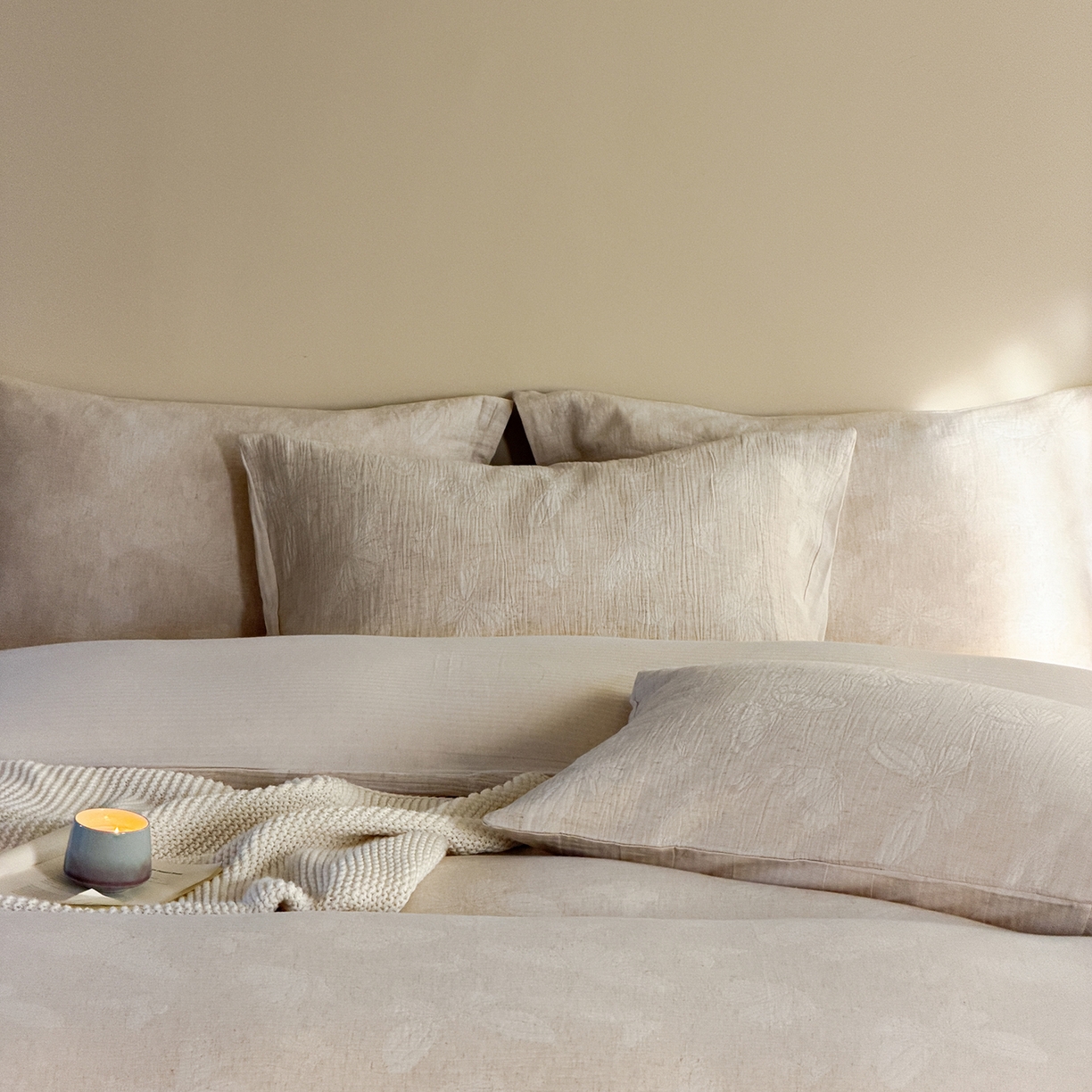 91家纺网 家纺一手货源 找家纺 尚品本色 2026春夏新款无印风A类色织棉麻提花柔软四件套 锦瑟