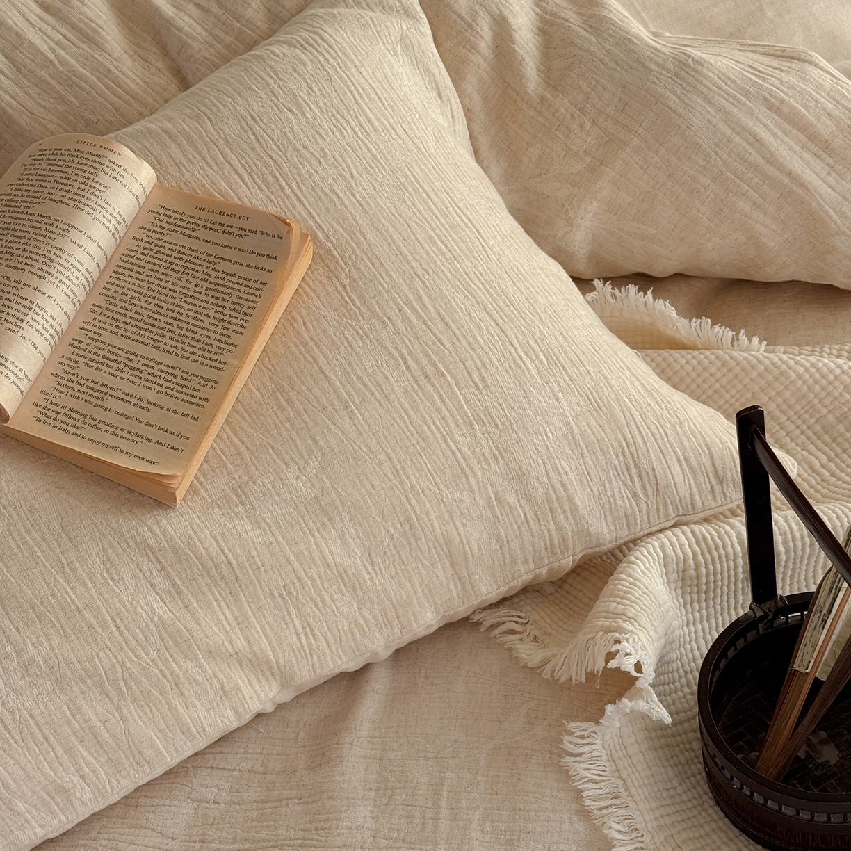 91家纺网 家纺一手货源 找家纺 尚品本色 2026春夏新款无印风A类色织棉麻提花柔软四件套 如梦令