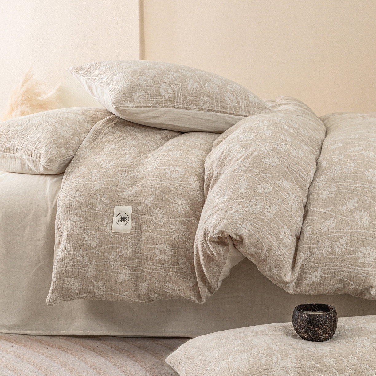 91家纺网 家纺一手货源 找家纺 尚品本色 2026春夏新款无印风A类色织棉麻提花柔软四件套 清雅