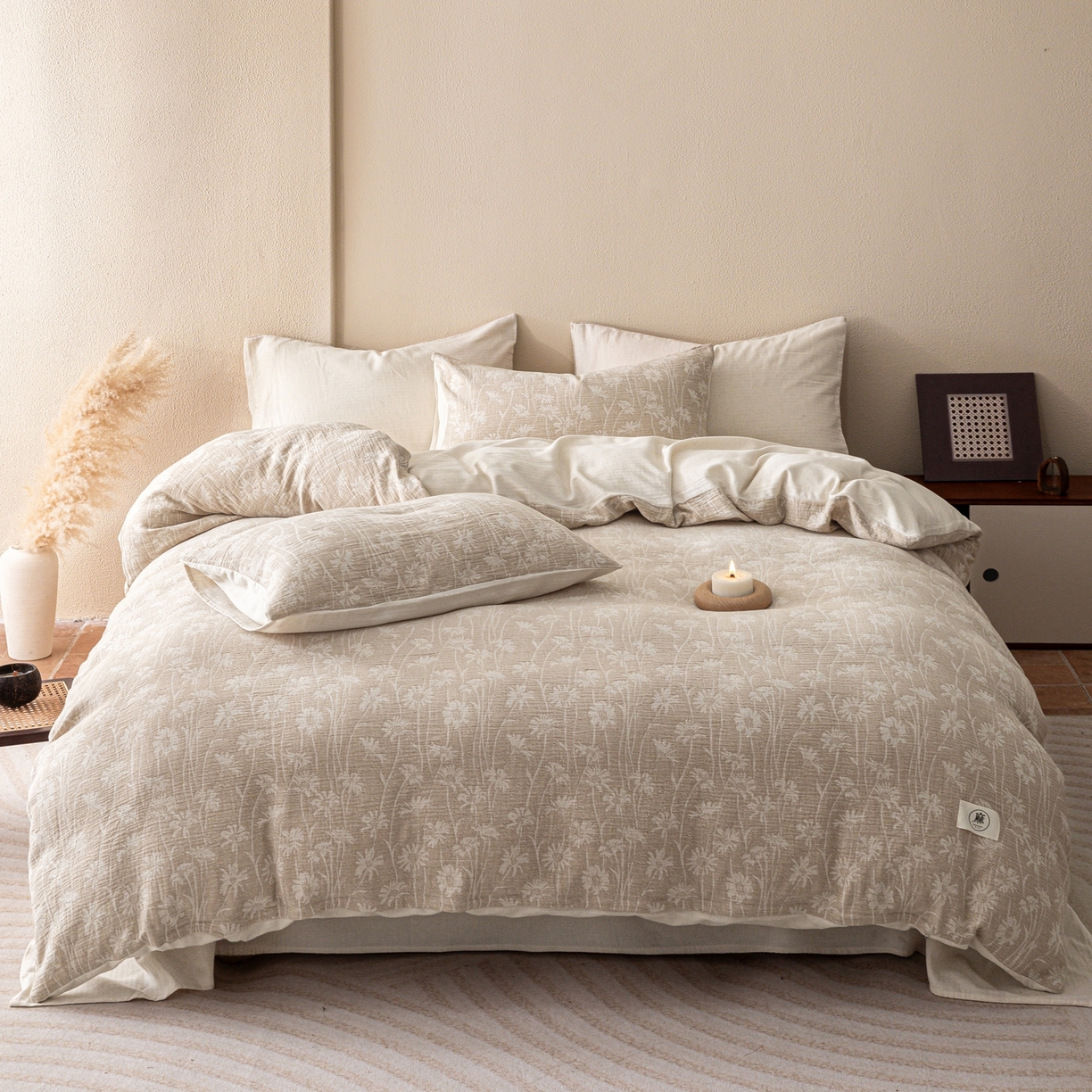 尚品本色 2026春夏新款无印风A类色织棉麻提花柔软四件套 清雅