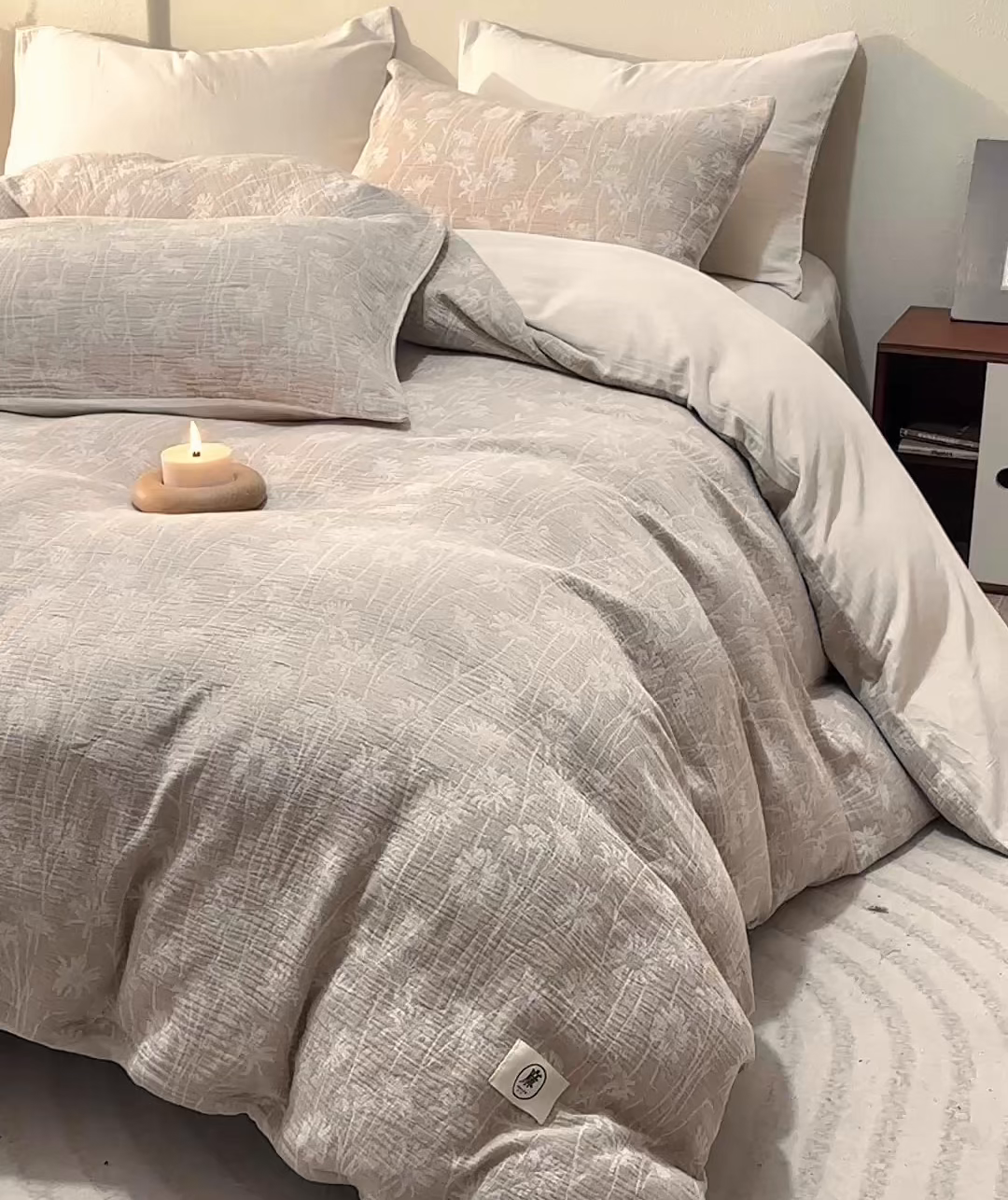 91家纺网 家纺一手货源 找家纺 尚品本色 2026春夏新款无印风A类色织棉麻提花柔软四件套 清雅