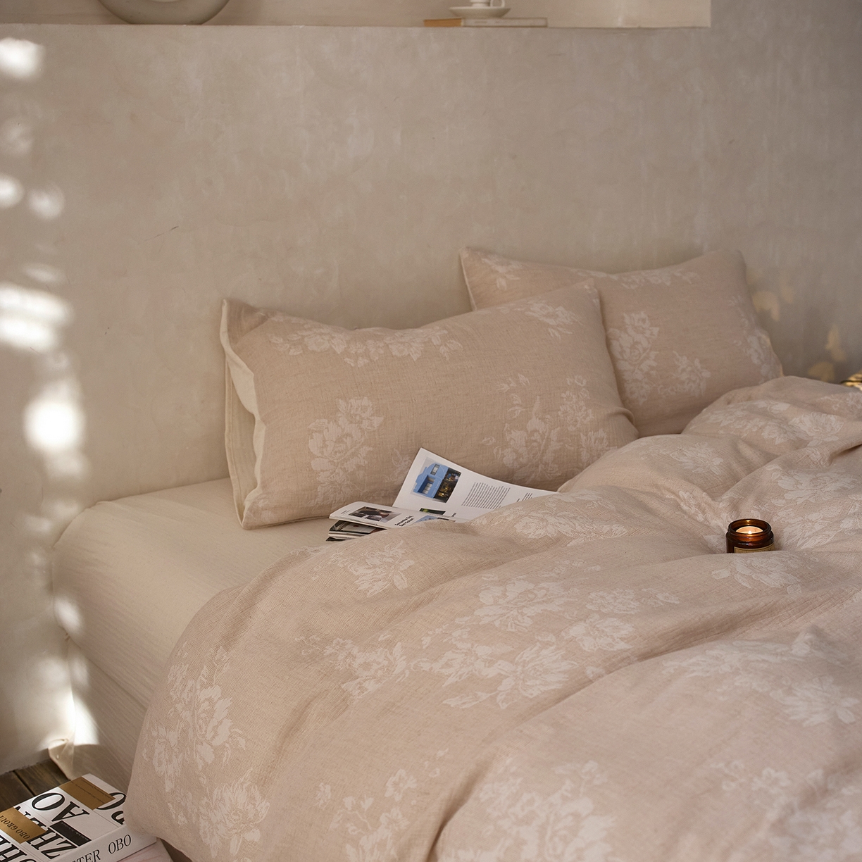 91家纺网 家纺一手货源 找家纺 泰迪爱兰Teddy ISLAND 2026春夏新款无印风A类色织棉麻提花柔软四件套 缠枝