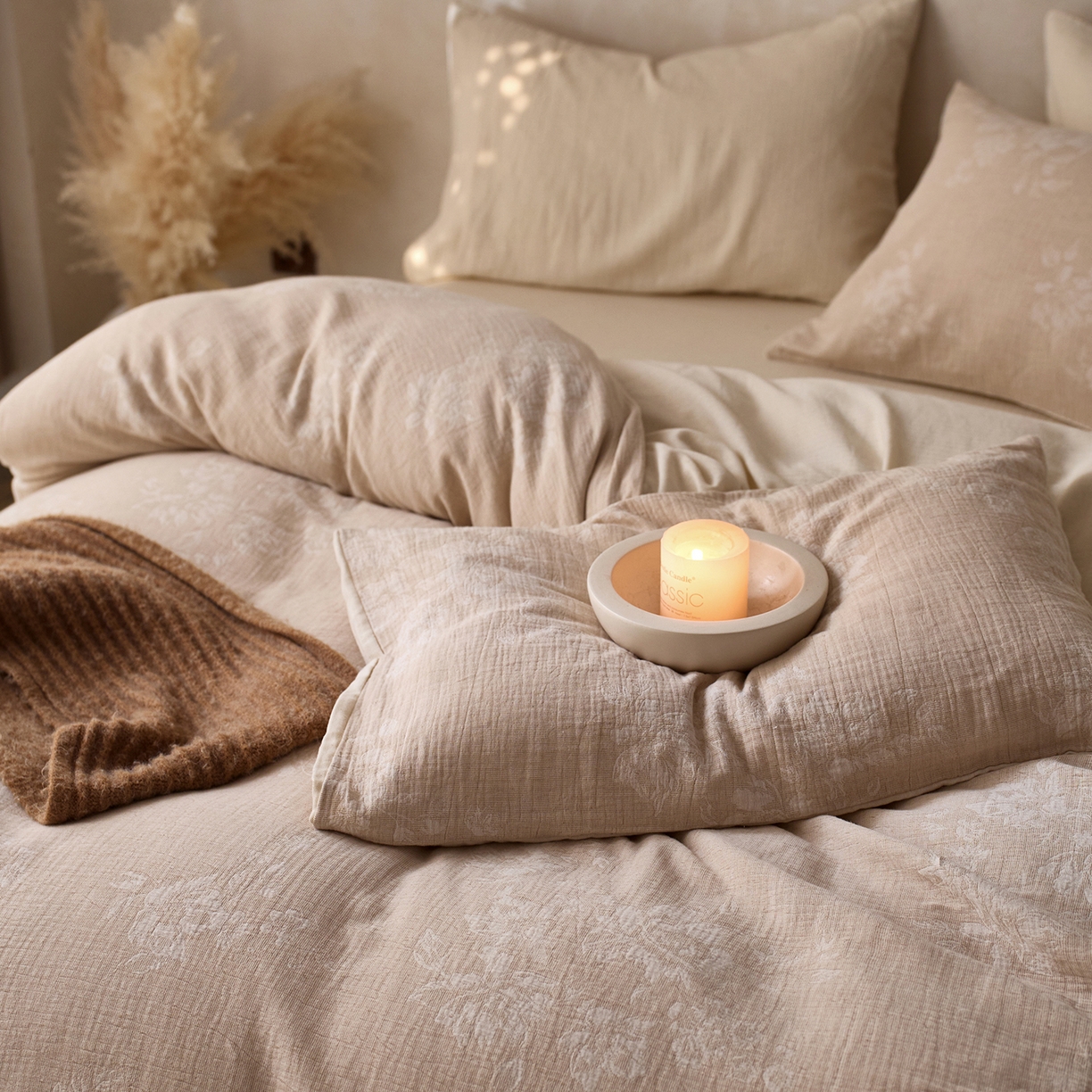 91家纺网 家纺一手货源 找家纺 泰迪爱兰Teddy ISLAND 2026春夏新款无印风A类色织棉麻提花柔软四件套 缠枝