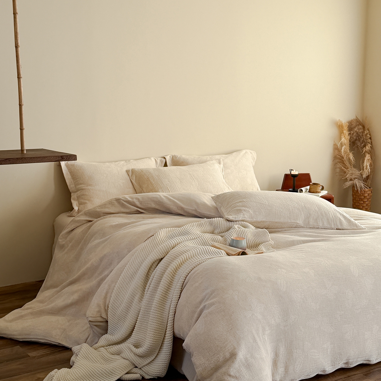 91家纺网 家纺一手货源 找家纺 泰迪爱兰Teddy ISLAND 2026春夏新款无印风A类色织棉麻提花柔软四件套 锦瑟