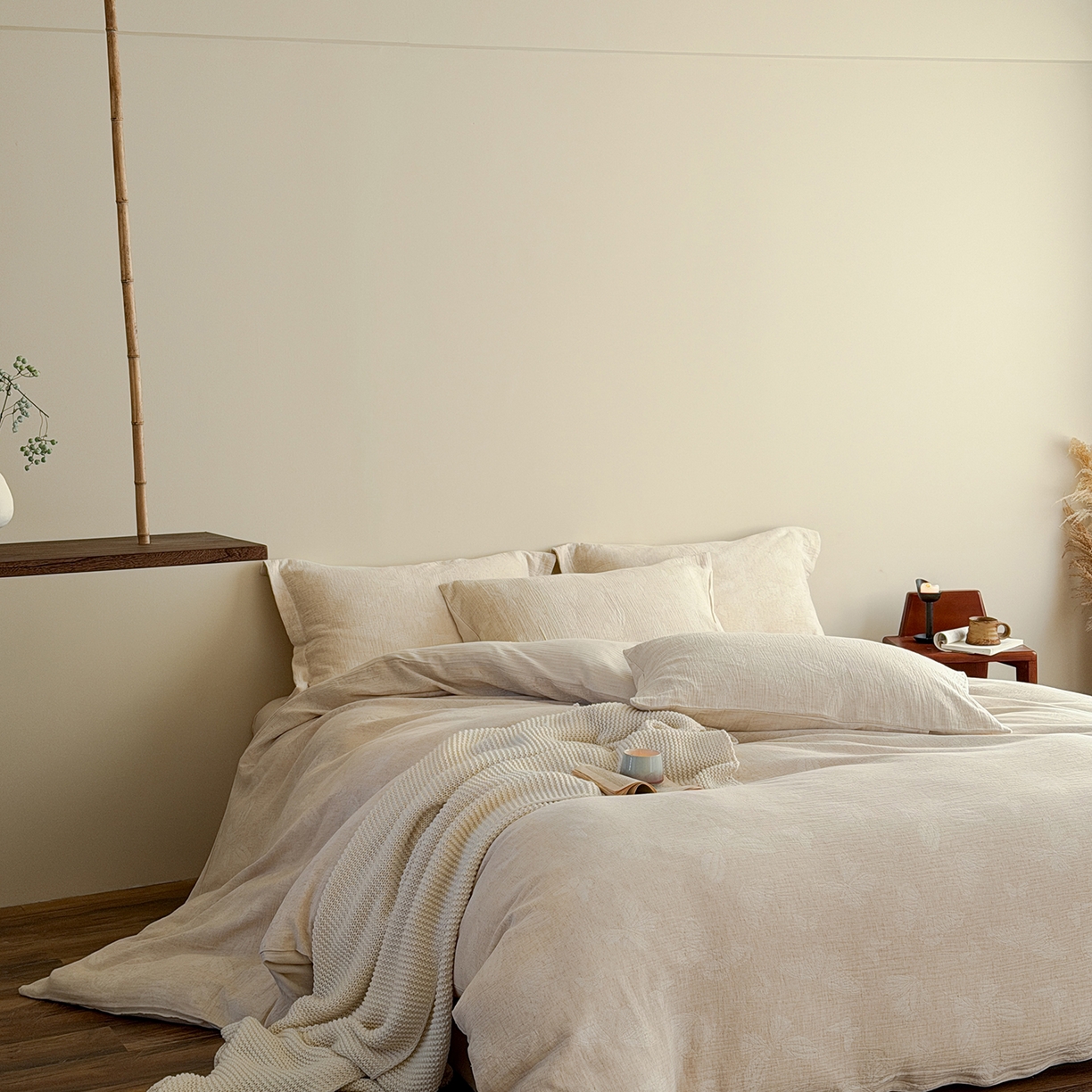 91家纺网 家纺一手货源 找家纺 泰迪爱兰Teddy ISLAND 2026春夏新款无印风A类色织棉麻提花柔软四件套 锦瑟