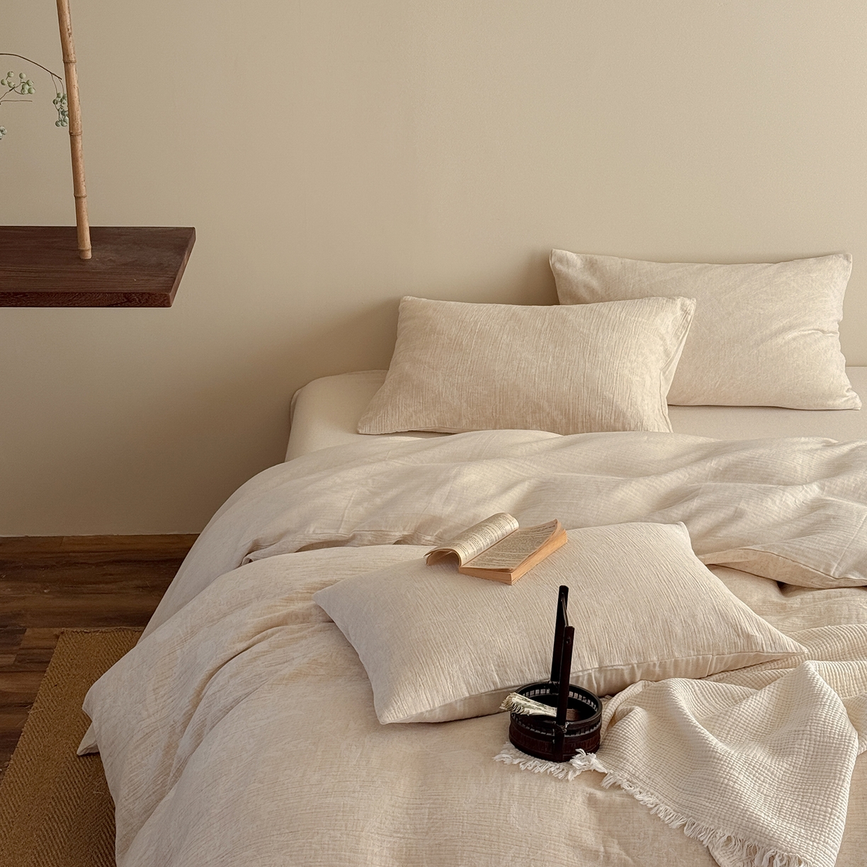 91家纺网 家纺一手货源 找家纺 泰迪爱兰Teddy ISLAND 2026春夏新款无印风A类色织棉麻提花柔软四件套 如梦令