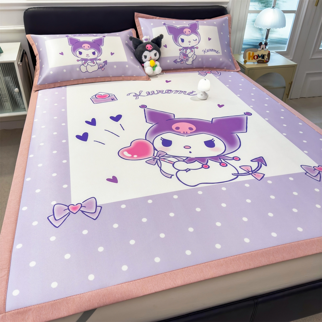 91家纺网 家纺一手货源 找家纺 兄弟坊 2026新款正版授权A类大版卡通烫光冰丝凉席冰丝席 爱心库洛米