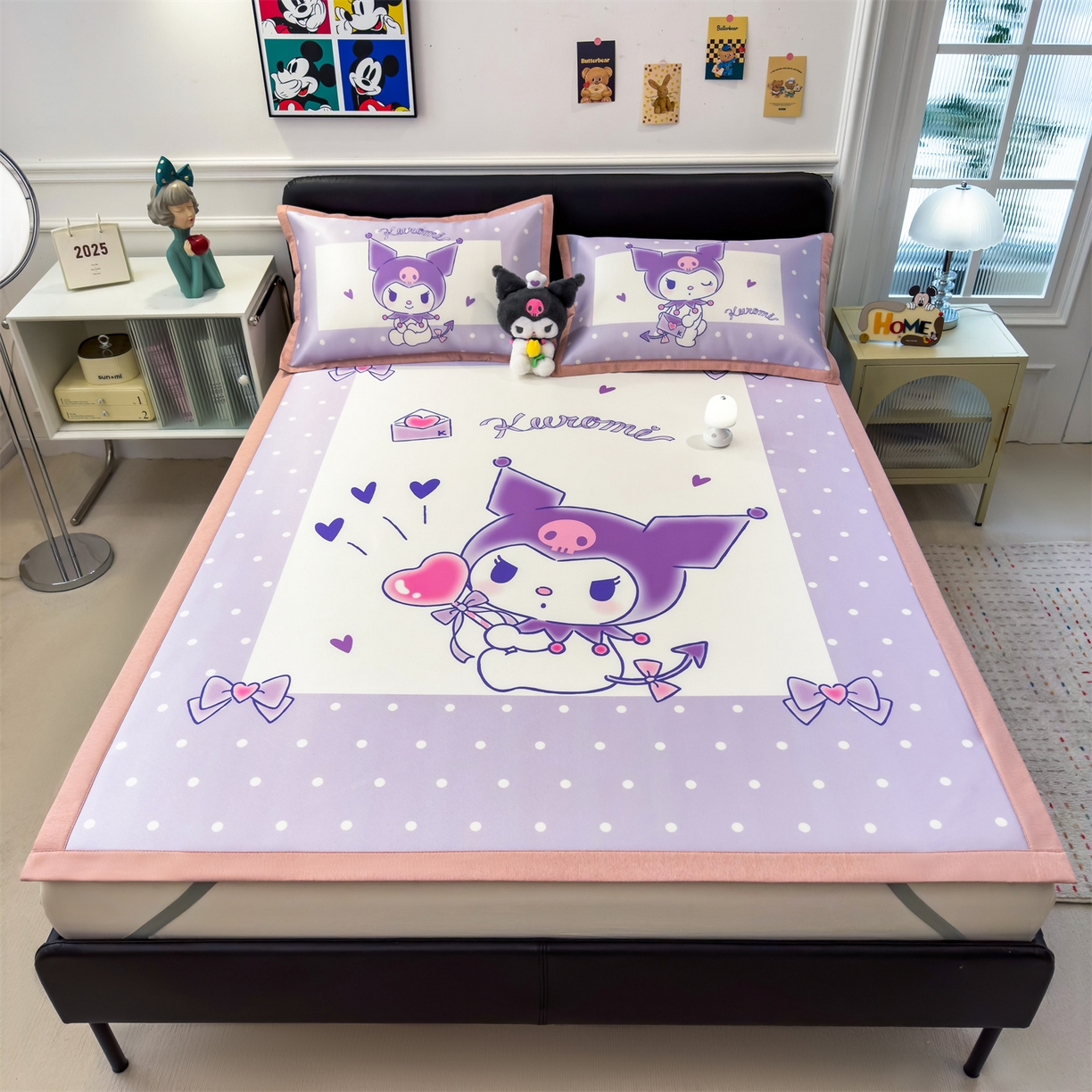 91家纺网 家纺一手货源 找家纺 兄弟坊 2026新款正版授权A类大版卡通烫光冰丝凉席冰丝席 爱心库洛米