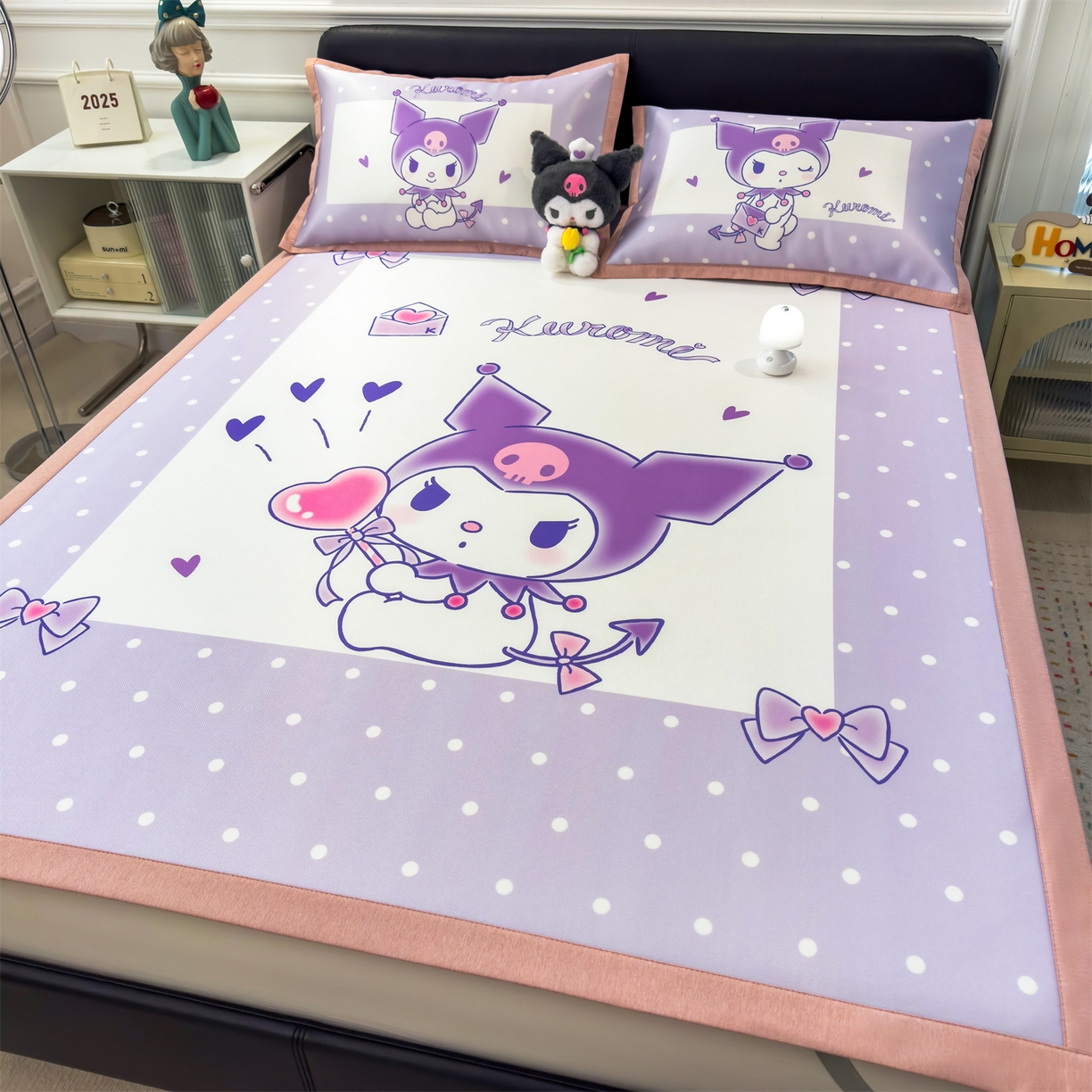 91家纺网 家纺一手货源 找家纺 兄弟坊 2026新款正版授权A类大版卡通烫光冰丝凉席冰丝席 爱心库洛米