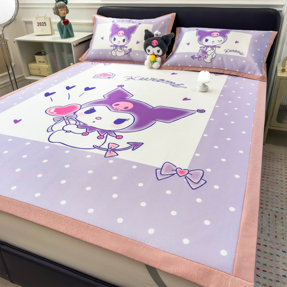 91家纺网 家纺一手货源 找家纺 兄弟坊 2026新款正版授权A类大版卡通烫光冰丝凉席冰丝席 爱心库洛米