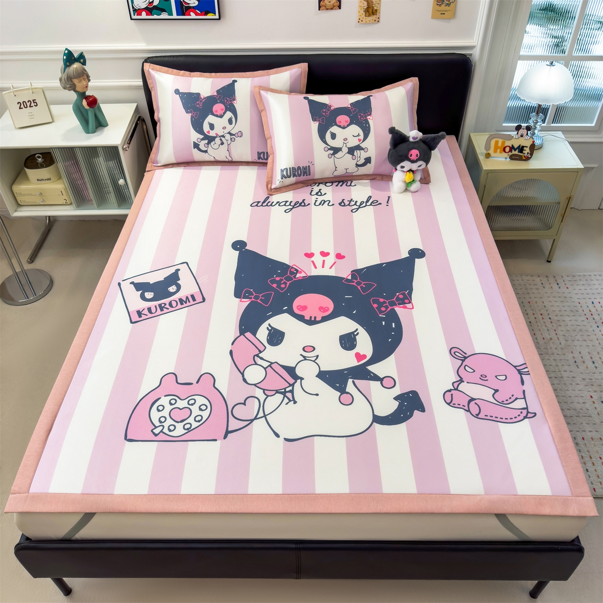 91家纺网 家纺一手货源 找家纺 兄弟坊 2026新款正版授权A类大版卡通烫光冰丝凉席冰丝席 调皮库洛米