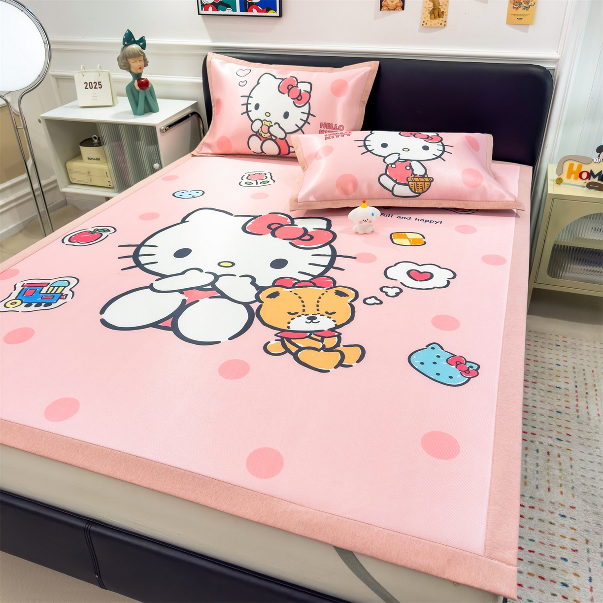 91家纺网 家纺一手货源 找家纺 兄弟坊 2026新款正版授权A类大版卡通烫光冰丝凉席冰丝席 优雅凯蒂