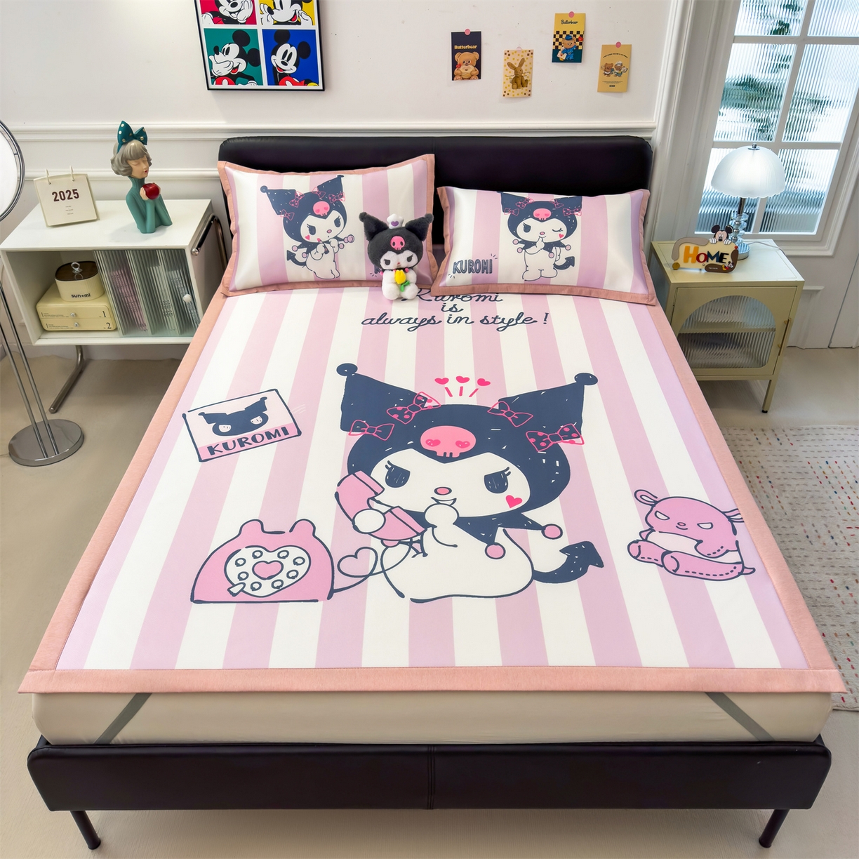 91家纺网 家纺一手货源 找家纺 兄弟坊 2026新款正版授权A类大版卡通烫光冰丝凉席冰丝席 调皮库洛米