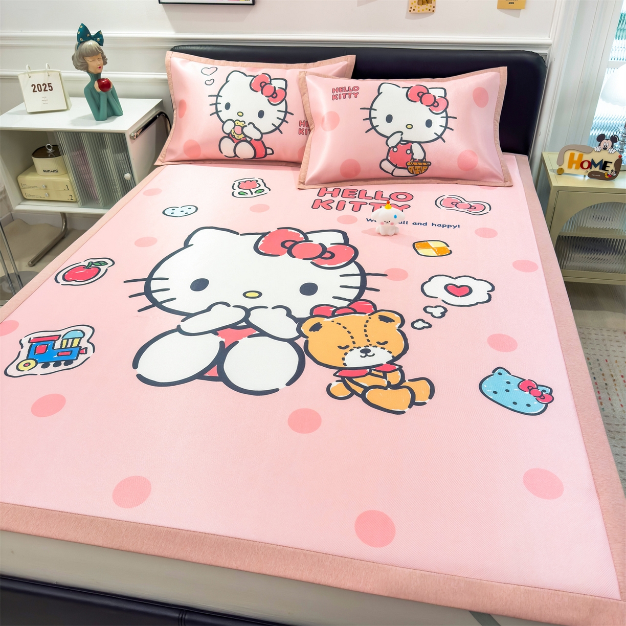 91家纺网 家纺一手货源 找家纺 兄弟坊 2026新款正版授权A类大版卡通烫光冰丝凉席冰丝席 优雅凯蒂