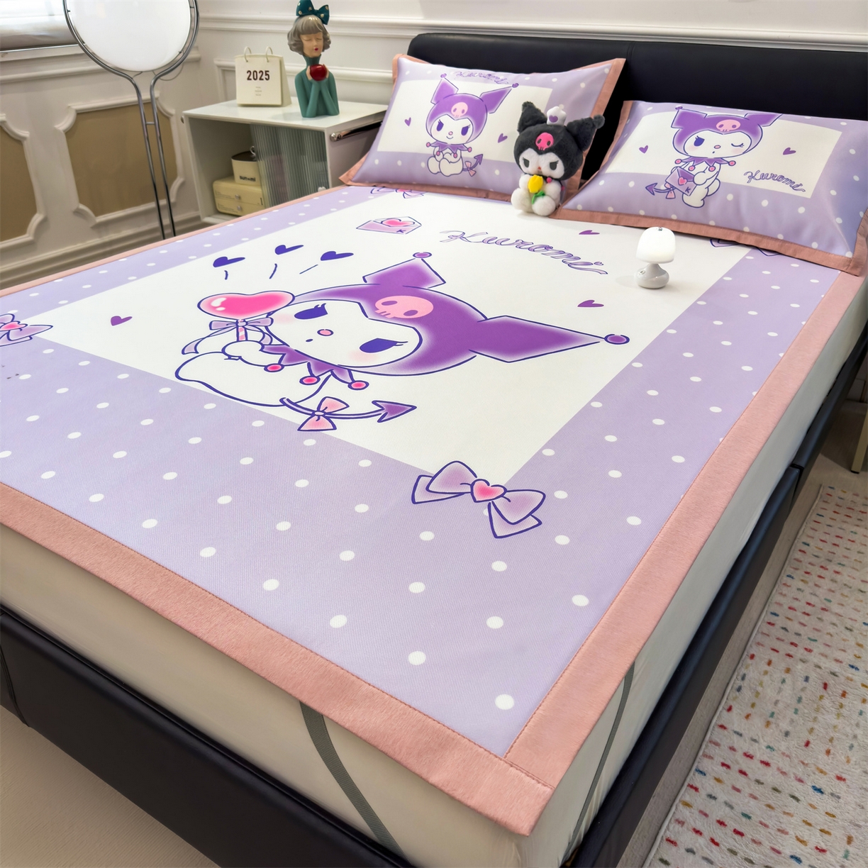 91家纺网 家纺一手货源 找家纺 兄弟坊 2026新款正版授权A类大版卡通烫光冰丝凉席冰丝席 爱心库洛米