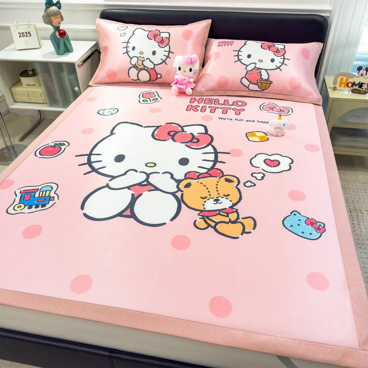 91家纺网 家纺一手货源 找家纺 兄弟坊 2026新款正版授权A类大版卡通烫光冰丝凉席冰丝席 优雅凯蒂