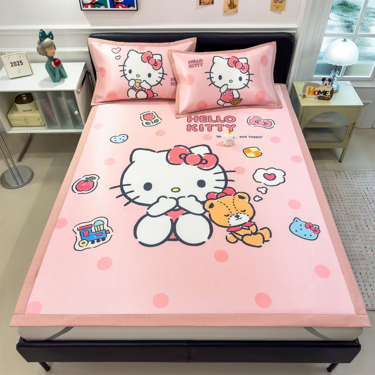 91家纺网 家纺一手货源 找家纺 兄弟坊 2026新款正版授权A类大版卡通烫光冰丝凉席冰丝席 优雅凯蒂