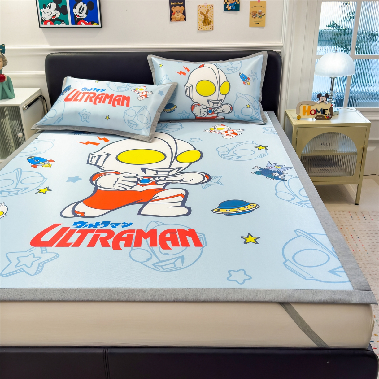 91家纺网 家纺一手货源 找家纺 兄弟坊 2026新款正版授权A类大版卡通烫光冰丝凉席冰丝席 星际奥特曼