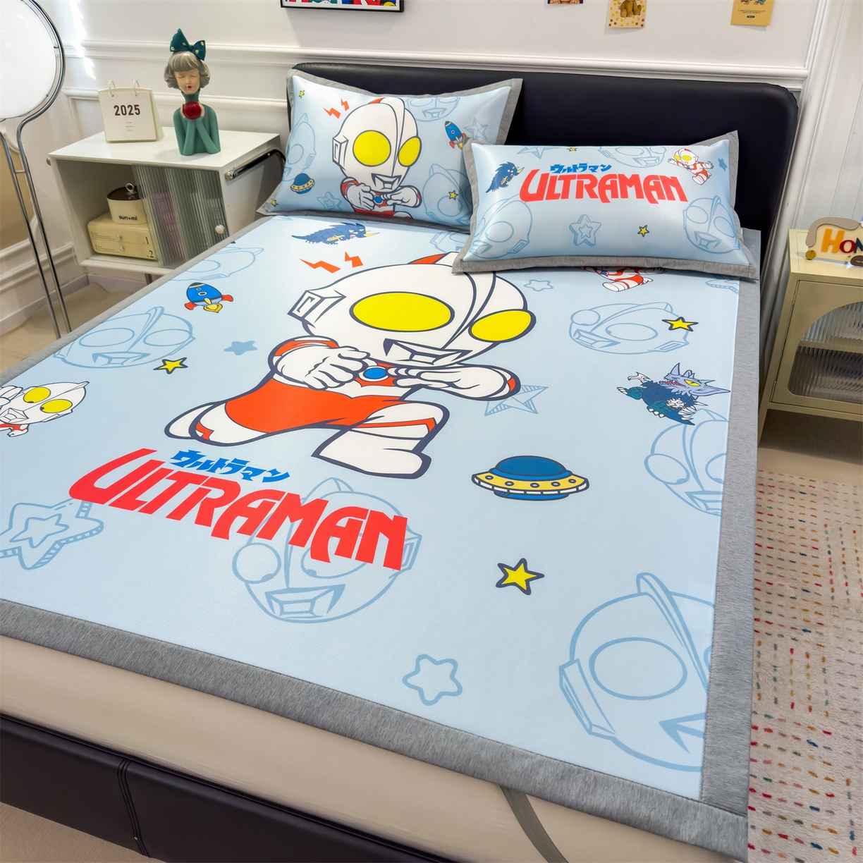 91家纺网 家纺一手货源 找家纺 兄弟坊 2026新款正版授权A类大版卡通烫光冰丝凉席冰丝席 星际奥特曼