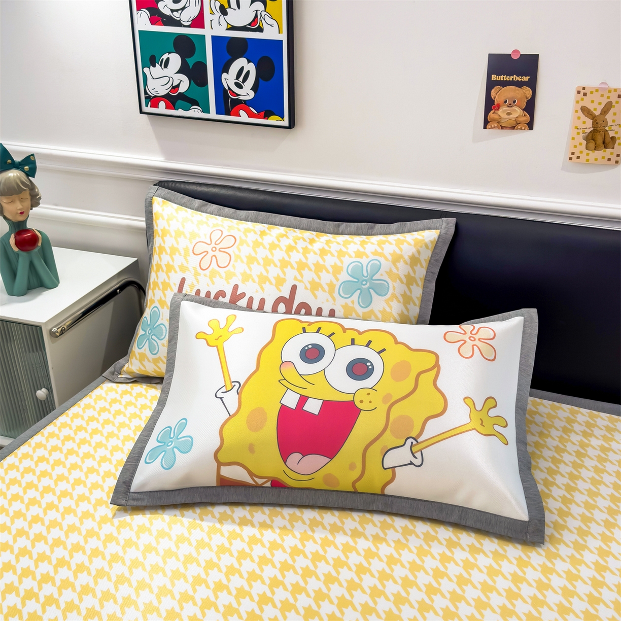 91家纺网 家纺一手货源 找家纺 兄弟坊 2026新款正版授权A类大版卡通烫光冰丝凉席冰丝席 海绵宝宝