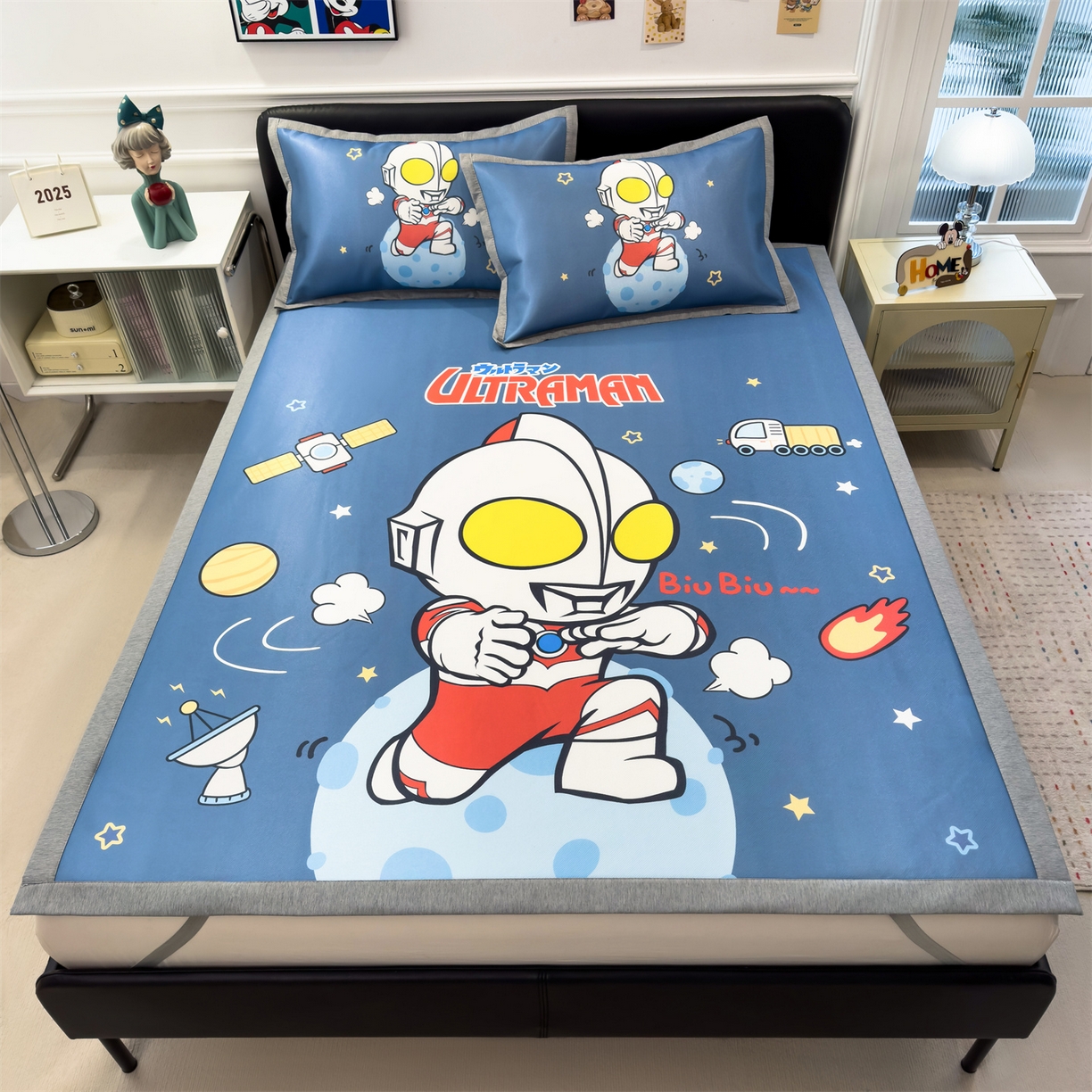 91家纺网 家纺一手货源 找家纺 兄弟坊 2026新款正版授权A类大版卡通烫光冰丝凉席冰丝席 地球奥特曼