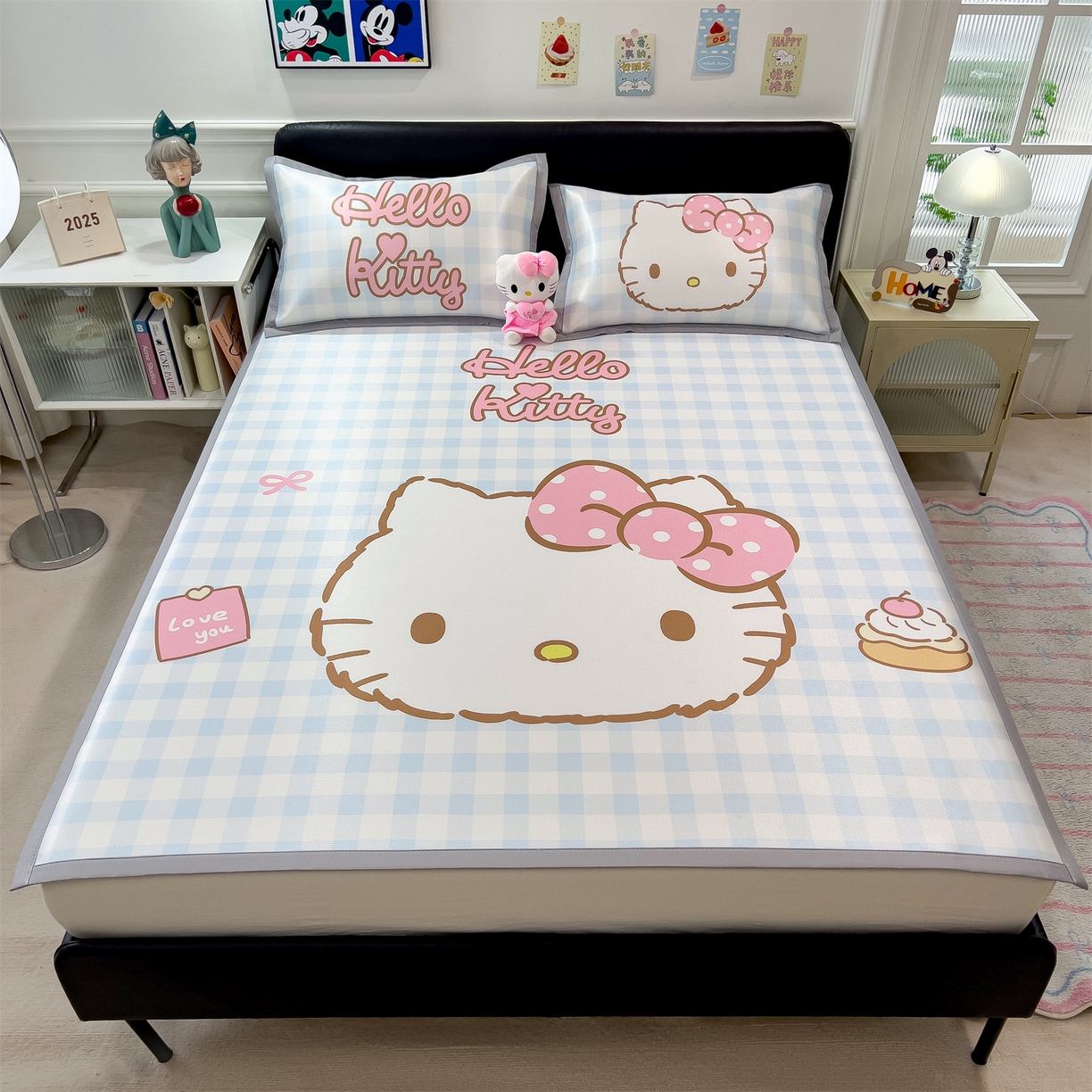 91家纺网 家纺一手货源 找家纺 兄弟坊 2026新款正版授权A类大版卡通烫光冰丝凉席冰丝席 格子kt