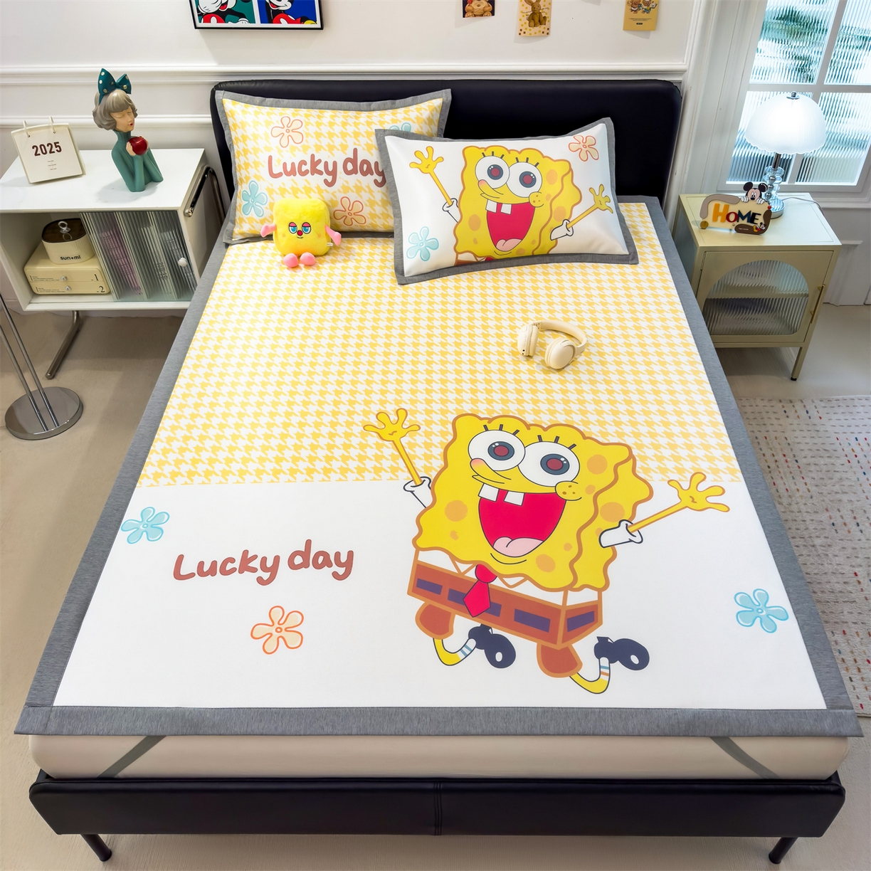 91家纺网 家纺一手货源 找家纺 兄弟坊 2026新款正版授权A类大版卡通烫光冰丝凉席冰丝席 海绵宝宝