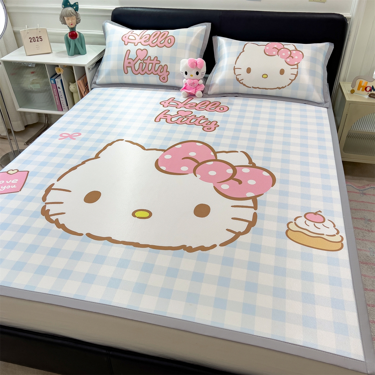 91家纺网 家纺一手货源 找家纺 兄弟坊 2026新款正版授权A类大版卡通烫光冰丝凉席冰丝席 格子kt