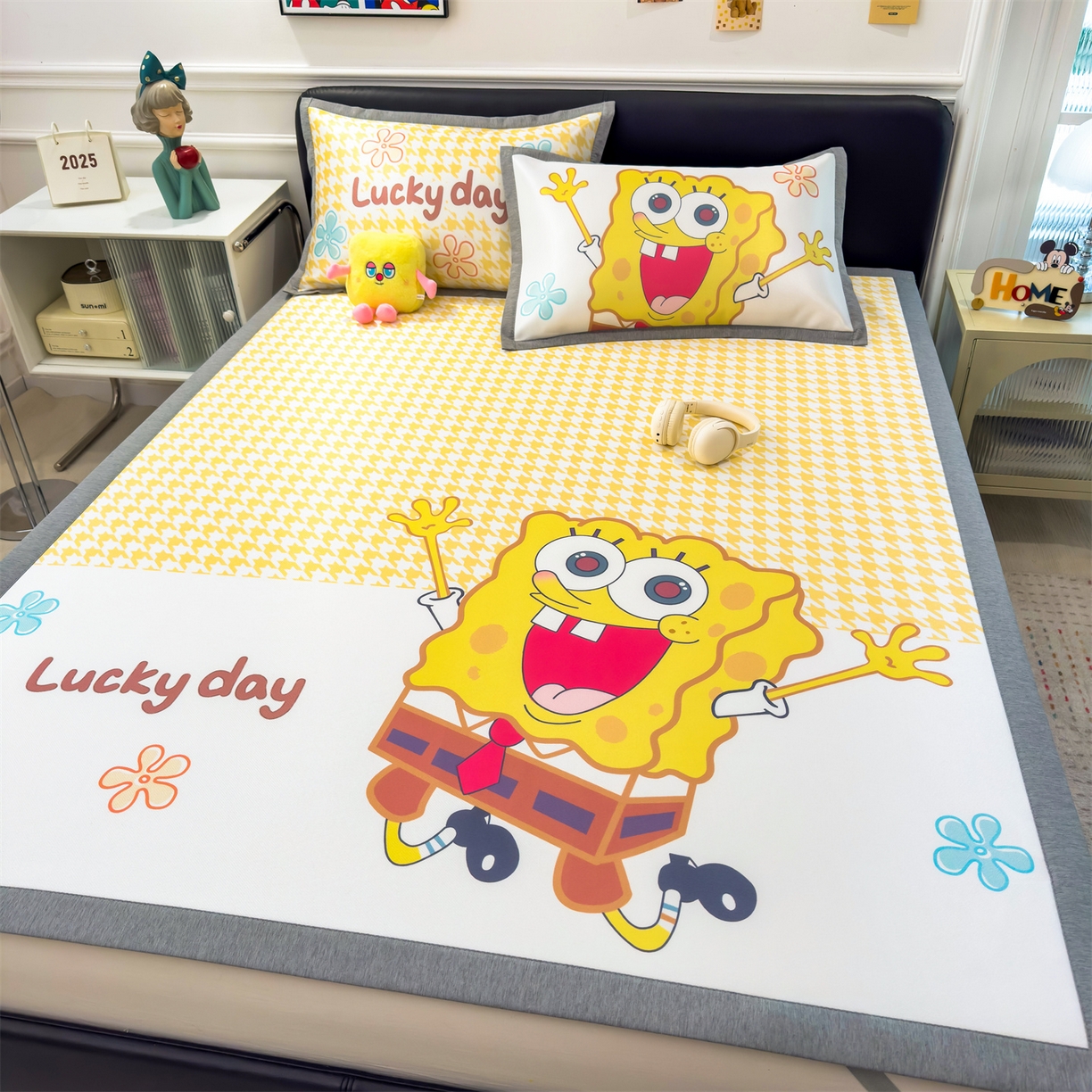 91家纺网 家纺一手货源 找家纺 兄弟坊 2026新款正版授权A类大版卡通烫光冰丝凉席冰丝席 海绵宝宝