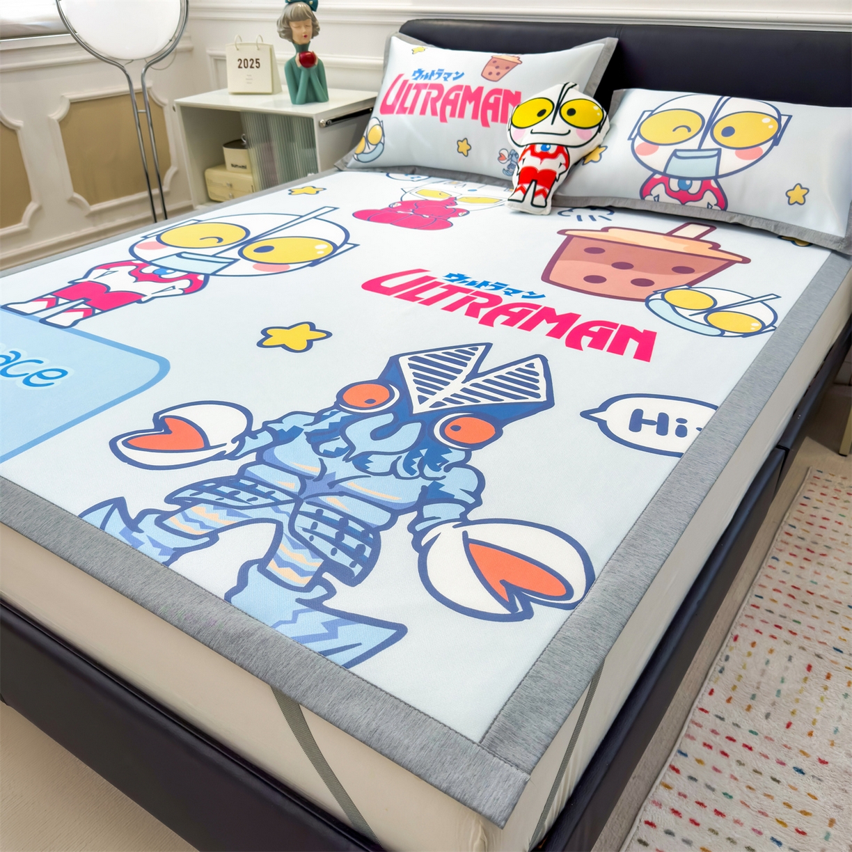 91家纺网 家纺一手货源 找家纺 兄弟坊 2026新款正版授权A类大版卡通烫光冰丝凉席冰丝席 奥特曼打怪兽