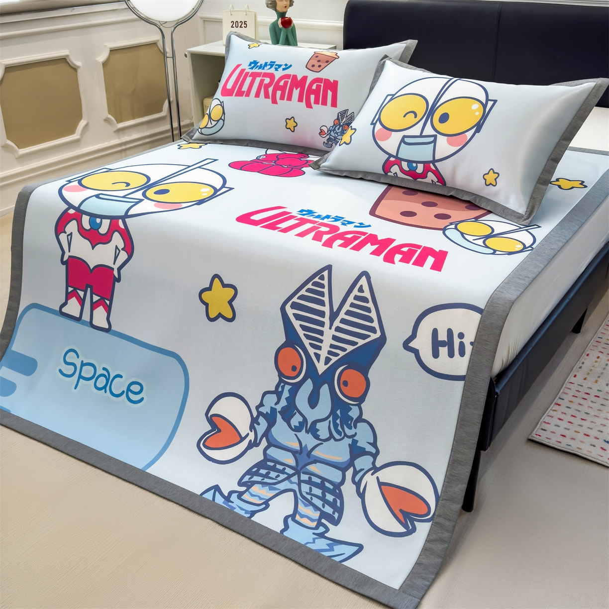 91家纺网 家纺一手货源 找家纺 兄弟坊 2026新款正版授权A类大版卡通烫光冰丝凉席冰丝席 奥特曼打怪兽