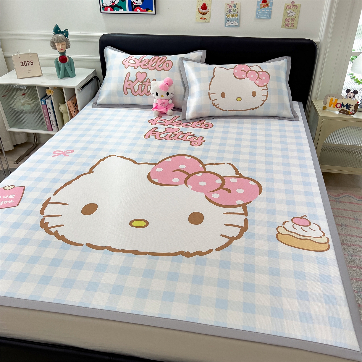 91家纺网 家纺一手货源 找家纺 兄弟坊 2026新款正版授权A类大版卡通烫光冰丝凉席冰丝席 格子kt