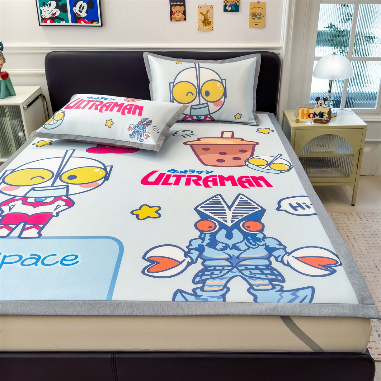 91家纺网 家纺一手货源 找家纺 兄弟坊 2026新款正版授权A类大版卡通烫光冰丝凉席冰丝席 奥特曼打怪兽