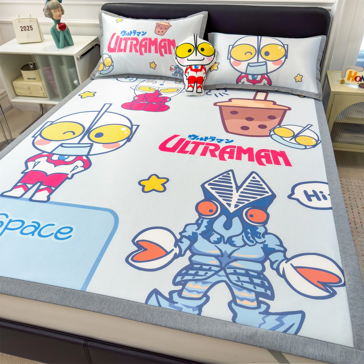 91家纺网 家纺一手货源 找家纺 兄弟坊 2026新款正版授权A类大版卡通烫光冰丝凉席冰丝席 奥特曼打怪兽