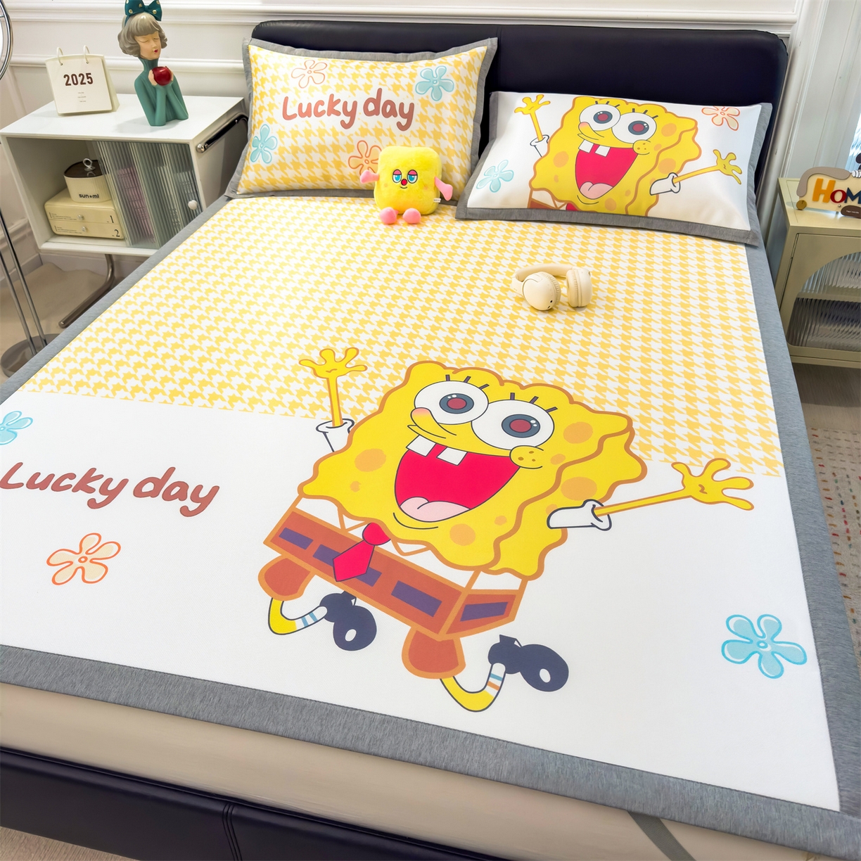 91家纺网 家纺一手货源 找家纺 兄弟坊 2026新款正版授权A类大版卡通烫光冰丝凉席冰丝席 海绵宝宝