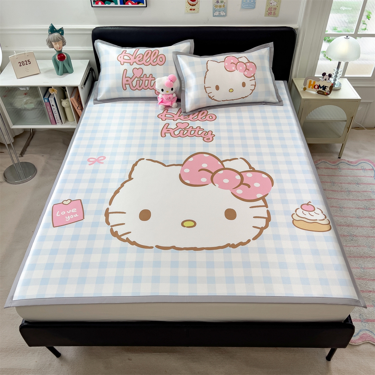 91家纺网 家纺一手货源 找家纺 兄弟坊 2026新款正版授权A类大版卡通烫光冰丝凉席冰丝席 格子kt