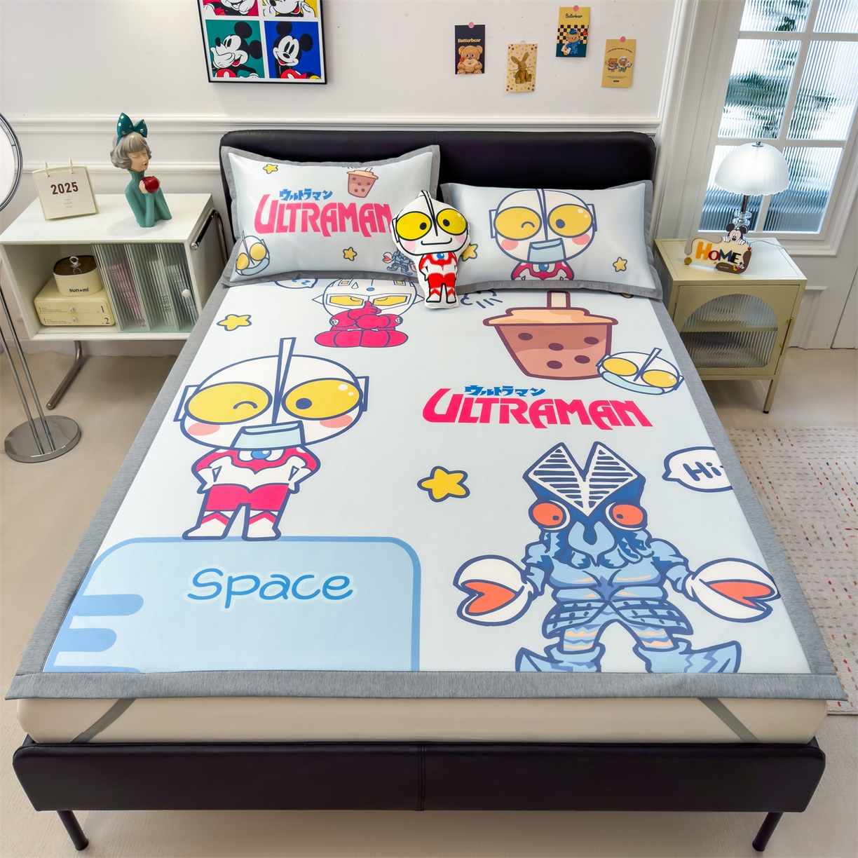 91家纺网 家纺一手货源 找家纺 兄弟坊 2026新款正版授权A类大版卡通烫光冰丝凉席冰丝席 奥特曼打怪兽