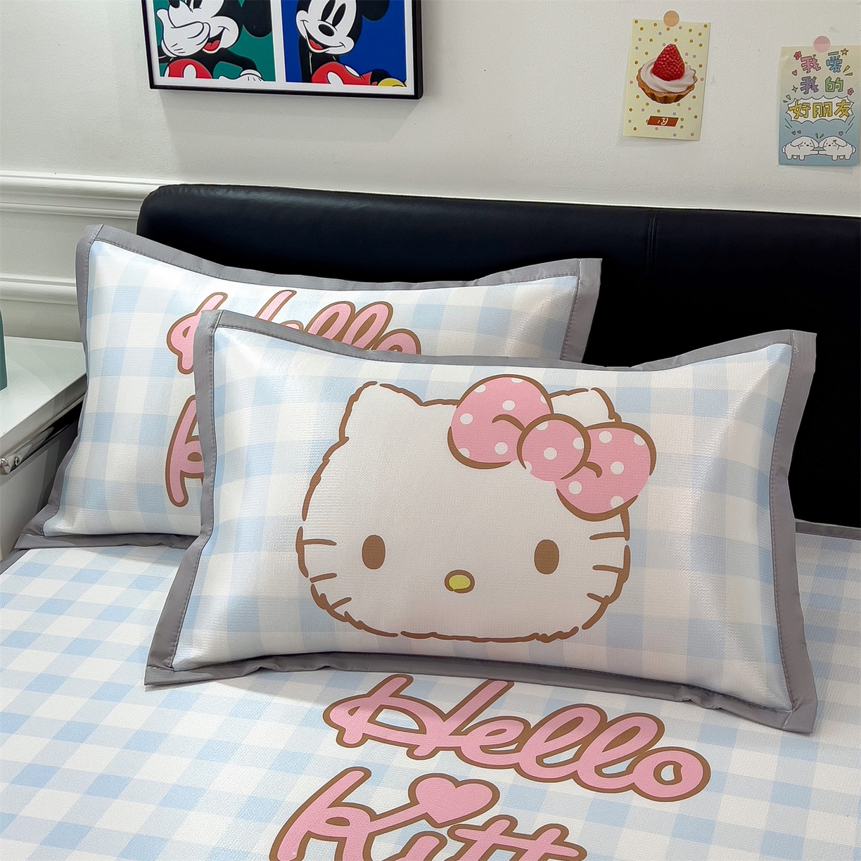 91家纺网 家纺一手货源 找家纺 兄弟坊 2026新款正版授权A类大版卡通烫光冰丝凉席冰丝席 格子kt