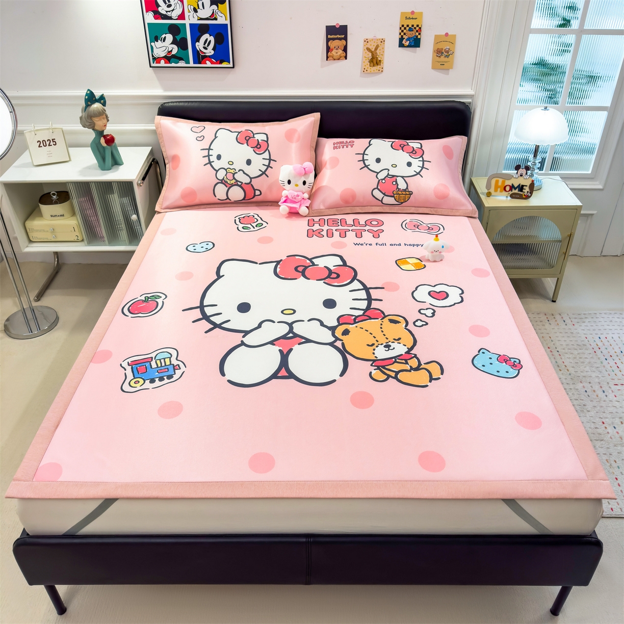 91家纺网 家纺一手货源 找家纺 兄弟坊 2026新款正版授权A类大版卡通烫光冰丝凉席冰丝席 优雅凯蒂