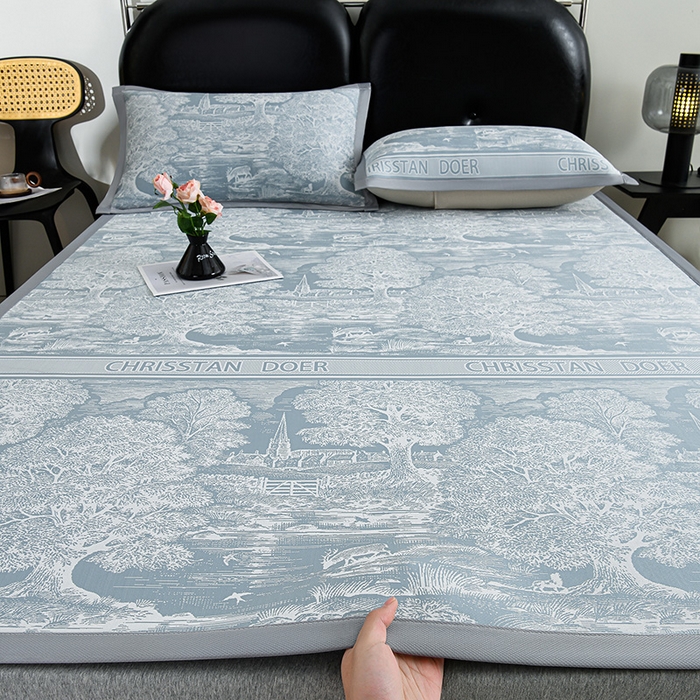 织雅漫 2026春夏新款提花宽边冰丝凉感软席凉席席子-云溪 林间秘境-蓝