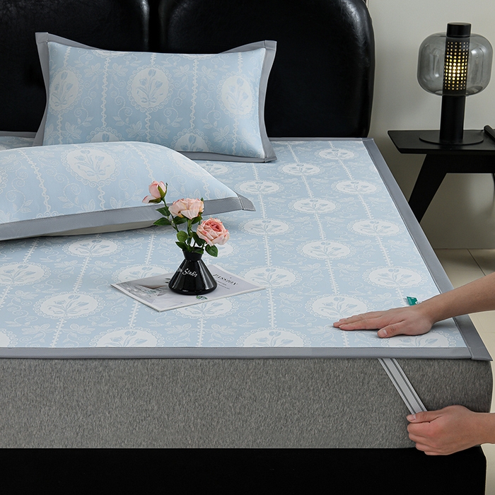 91家纺网 家纺一手货源 找家纺 织雅漫 2026春夏新款提花宽边冰丝凉感软席凉席席子-云溪 郁金香-蓝