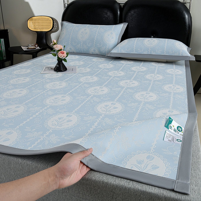 91家纺网 家纺一手货源 找家纺 织雅漫 2026春夏新款提花宽边冰丝凉感软席凉席席子-云溪 郁金香-蓝