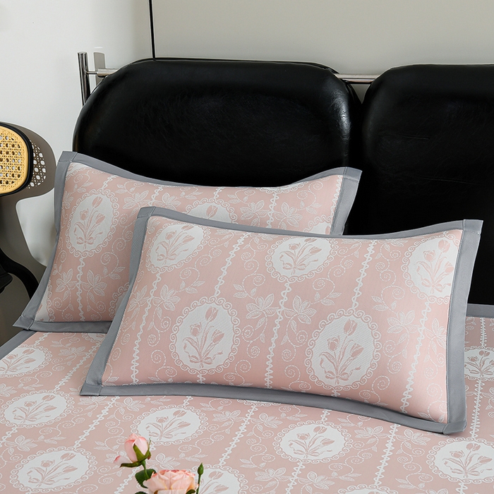 91家纺网 家纺一手货源 找家纺 织雅漫 2026春夏新款提花宽边冰丝凉感软席凉席席子-云溪 郁金香-粉