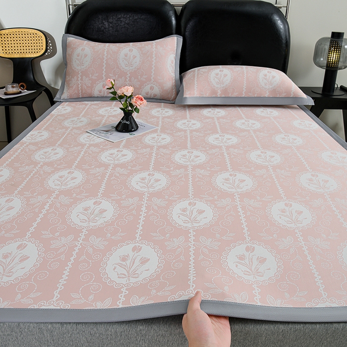 织雅漫 2026春夏新款提花宽边冰丝凉感软席凉席席子-云溪 郁金香-粉