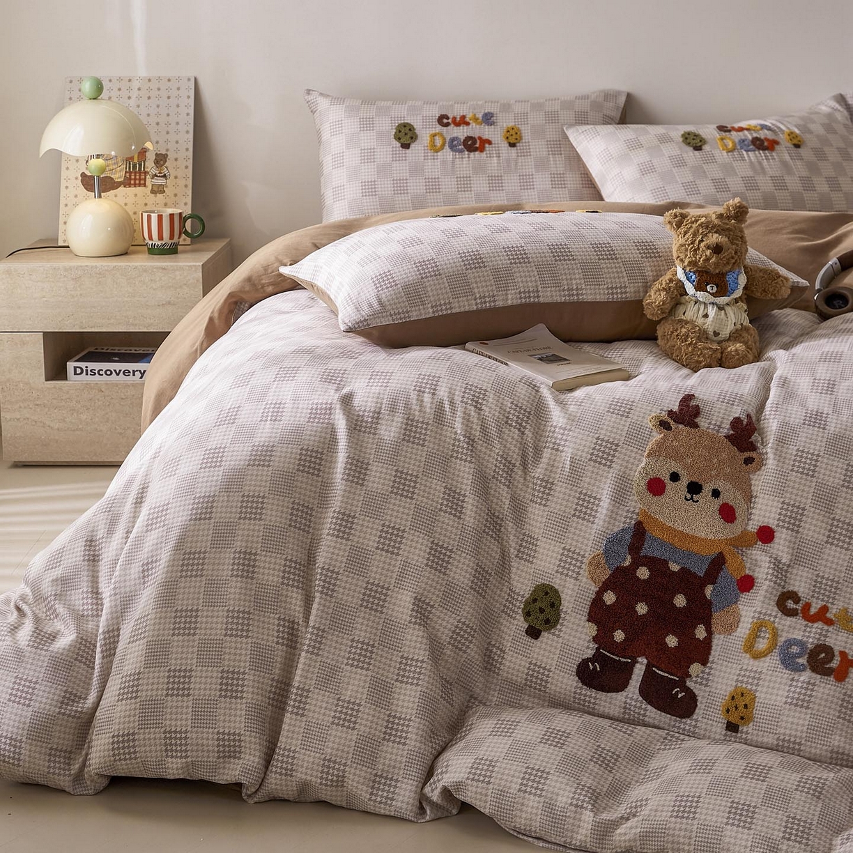 91家纺网 家纺一手货源 找家纺 麦田家纺 2026新款A类全棉双层纱毛巾绣四件套 鹿林