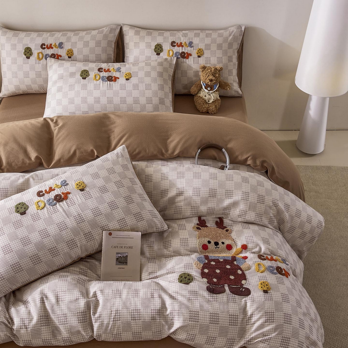 91家纺网 家纺一手货源 找家纺 麦田家纺 2026新款A类全棉双层纱毛巾绣四件套 鹿林