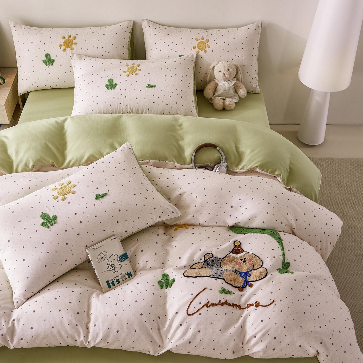 91家纺网 家纺一手货源 找家纺 麦田家纺 2026新款A类全棉双层纱毛巾绣四件套 沁凉