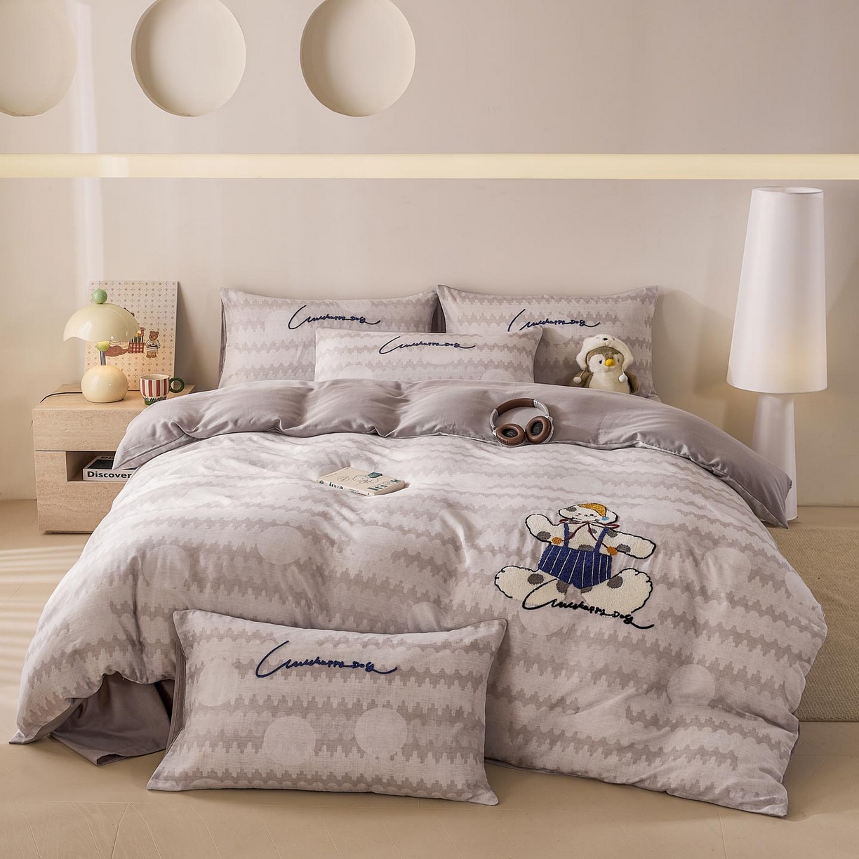 91家纺网 家纺一手货源 找家纺 麦田家纺 2026新款A类全棉双层纱毛巾绣四件套 斑点