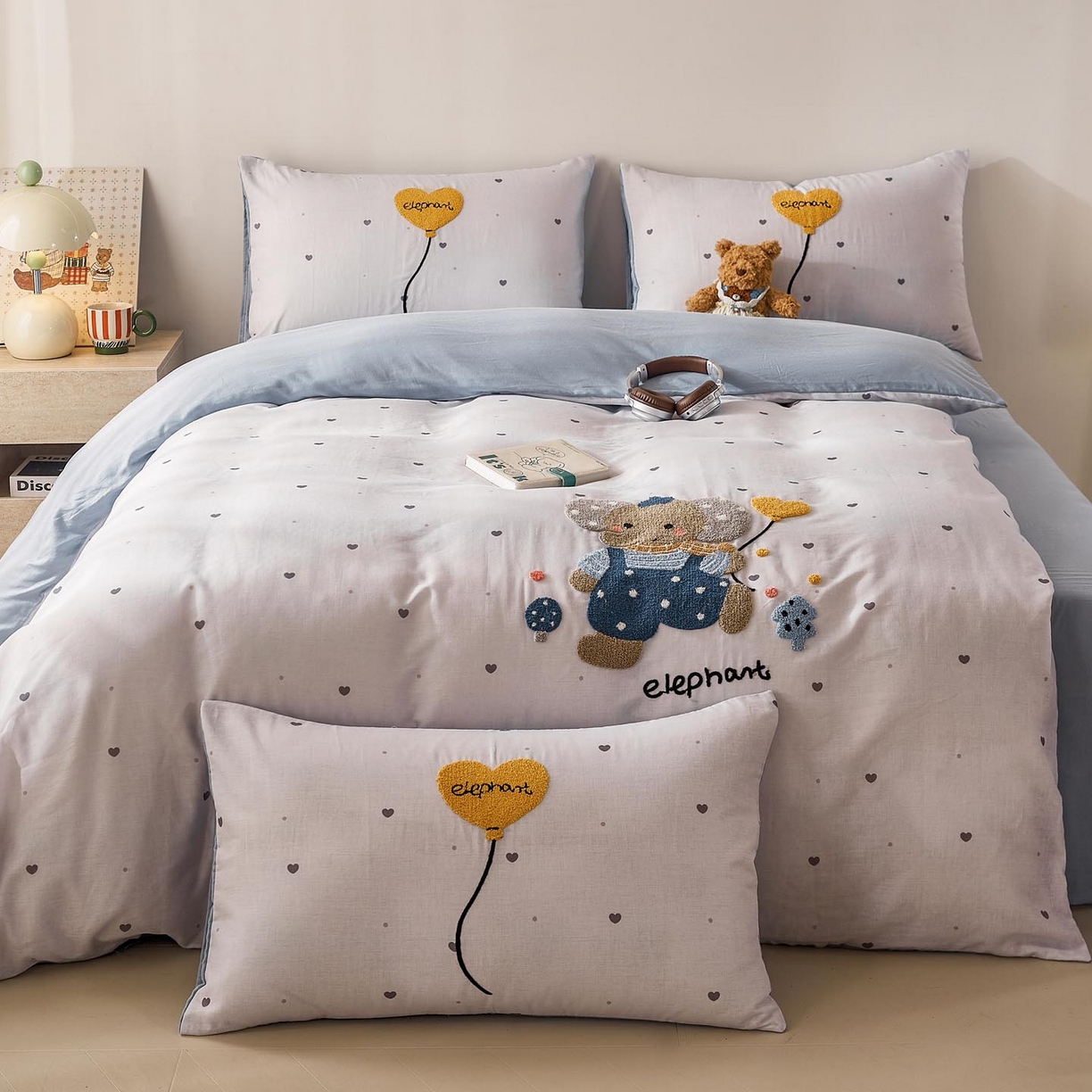 91家纺网 家纺一手货源 找家纺 麦田家纺 2026新款A类全棉双层纱毛巾绣四件套 气球小象